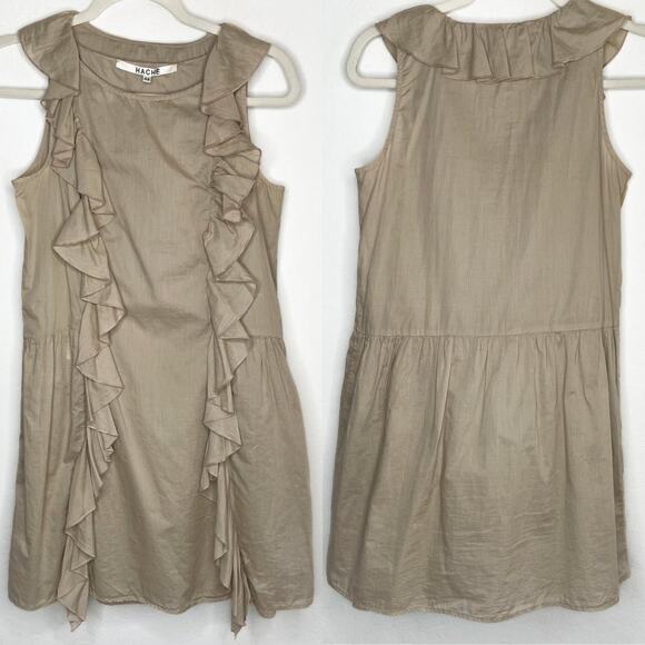 Hache Italy Sleeveless Tan Cotton Mini Ruffle Sheath Dress Large - Picture 1 of 11